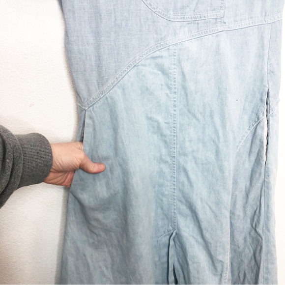 Colovos Midi Dress Chambray Seamed Two Tone Short Sleeve Asymmetrical Hem Small - Picture 8 of 16